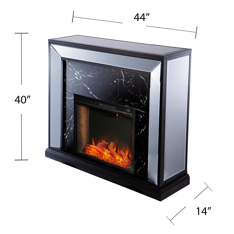 SEI Furniture Trandling Mirrored Faux Marble Wood Fireplace in Black/Silver