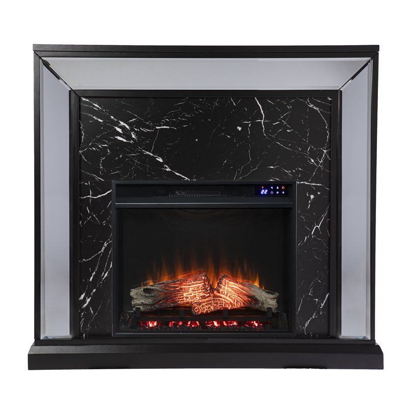 SEI Furniture Trandling Mirrored Touch Screen Wood Fireplace in Black/Silver