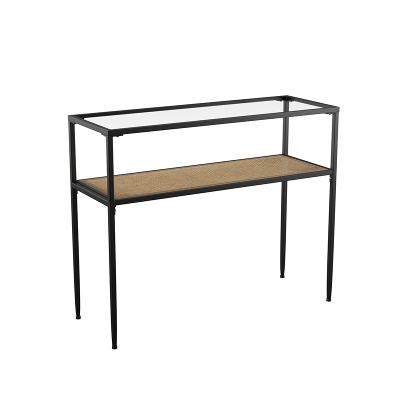 SEI Furniture Bladeston Engineered Wood Console Table with Glass-Top in Black