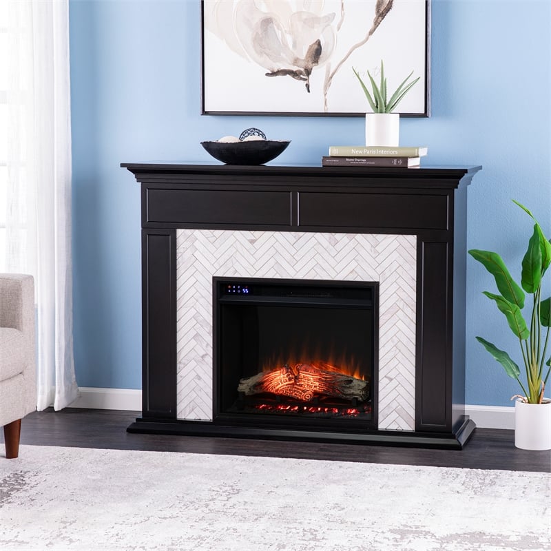 SEI Furniture Torlington Marble Tiled Touch Screen Electric Fireplace