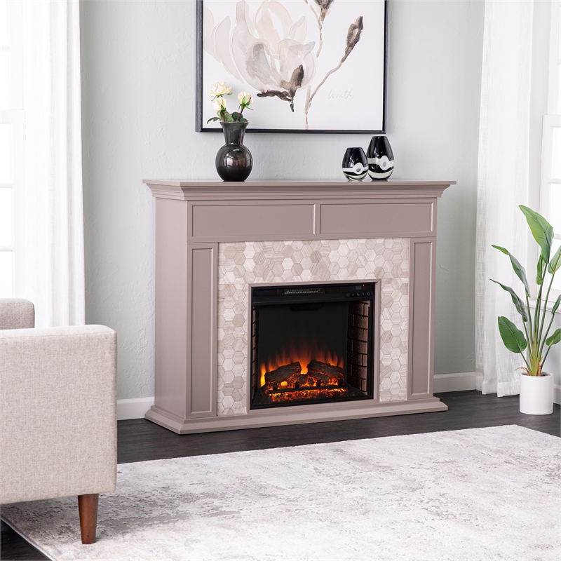 SEI Furniture Torlington Marble Tiled Electric Fireplace