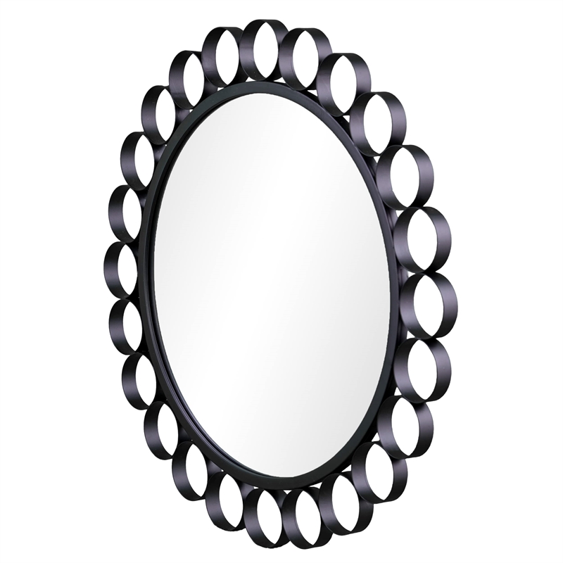 Southern Enterprises Abdella Round Iron and Wood Decorative Mirror in Black