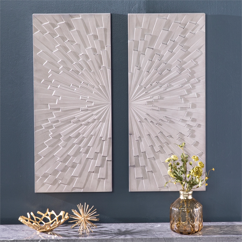 SEI Furniture Arvistra 2-Piece Wood Decorative Wall Panel Set in Gray