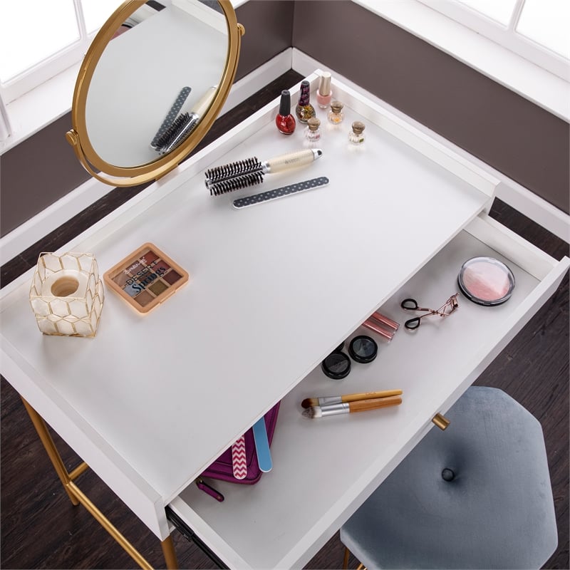 Southern Enterprises Derald Wood and Iron Dressing Vanity in White