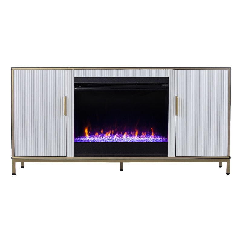 SEI Furniture Daltaire Wood and Metal Fireplace Media Console in White