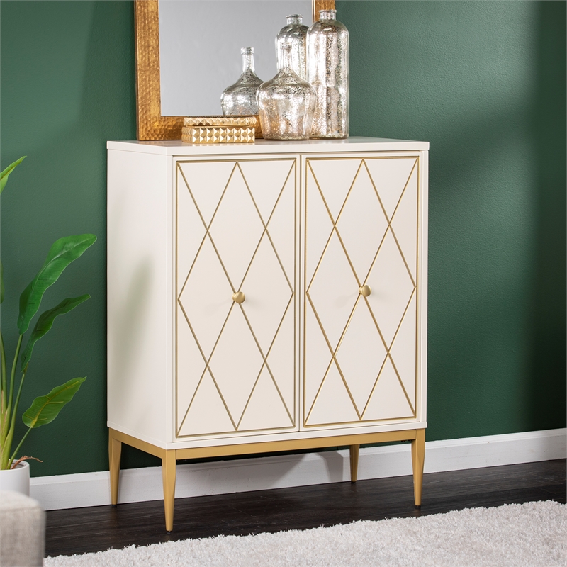 SEI Furniture Marradi Engineered Wood and Iron Bar Cabinet in White