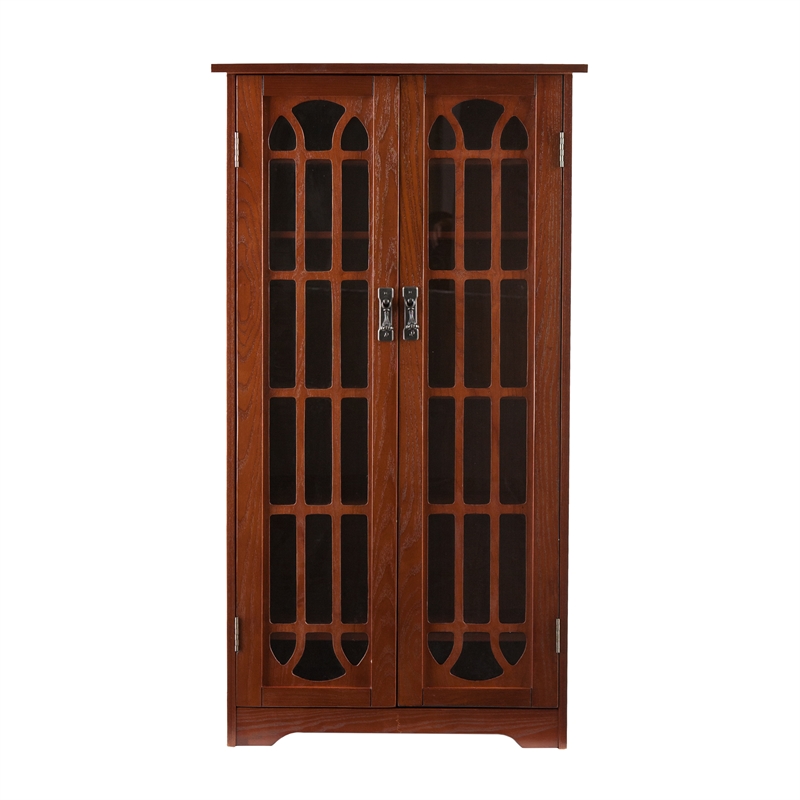 Southern Enterprises Window-Pane Wood Glass Double-Door Media Cabinet in Brown