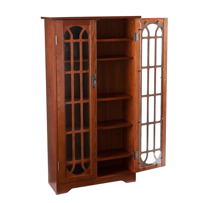 Southern Enterprises Window-Pane Wood Glass Double-Door Media Cabinet in Brown