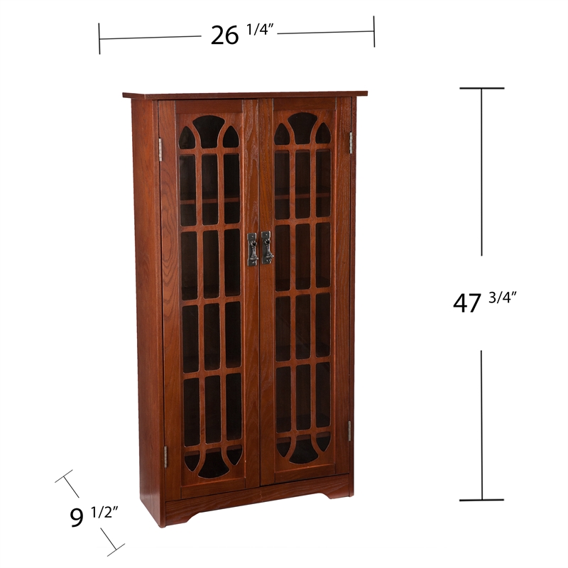 Southern Enterprises Window-Pane Wood Glass Double-Door Media Cabinet in Brown