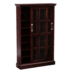 Southern Enterprises Sliding-Door Wood Glass Window-Pane Media Cabinet in Brown