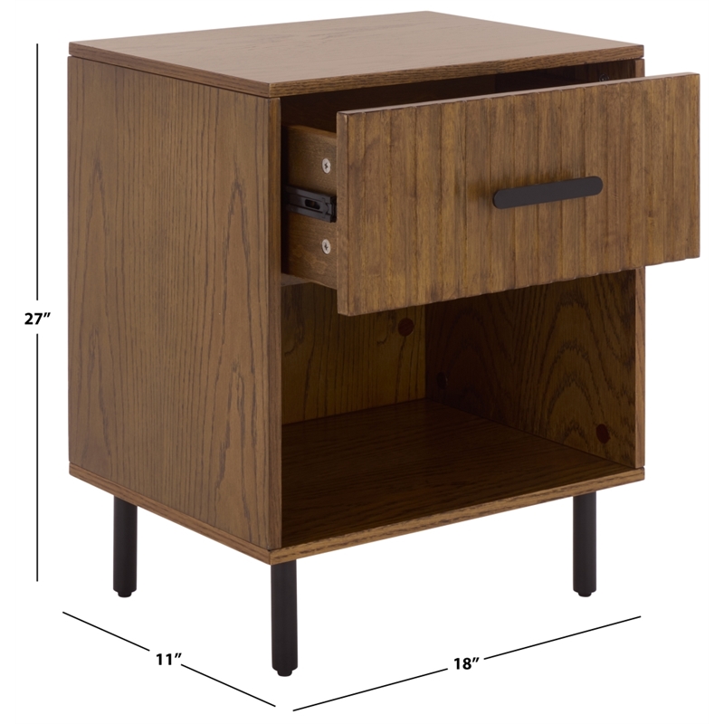 Southern Enterprises Amelin Wood and Metal 1 Drawer 1 Shelf Nightstand in Walnut