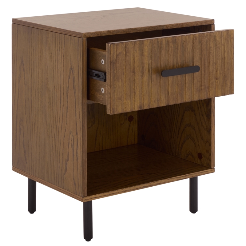Southern Enterprises Amelin Wood and Metal 1 Drawer 1 Shelf Nightstand in Walnut