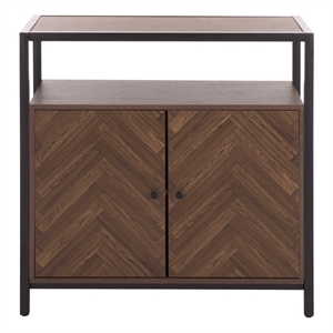 Southern Enterprises Handan Metal and Wood Double Door Cabinet in Brown / Black