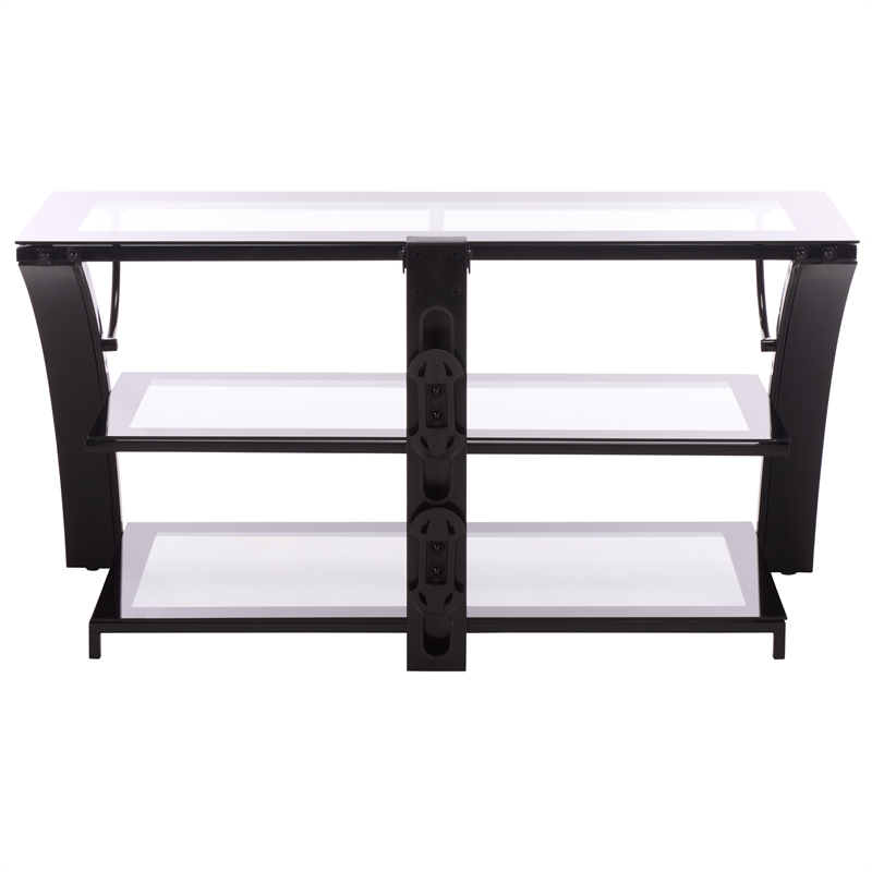 Southern Enterprises Aiden Iron and Glass 3 In 1 Panel TV Stand in Black