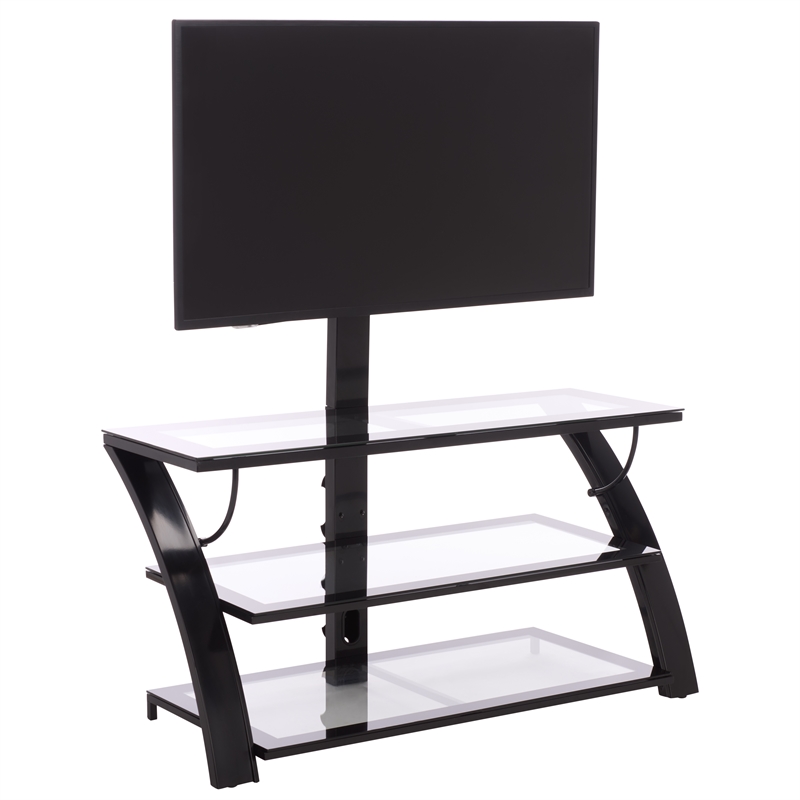 Southern Enterprises Aiden Iron and Glass 3 In 1 Panel TV Stand in Black