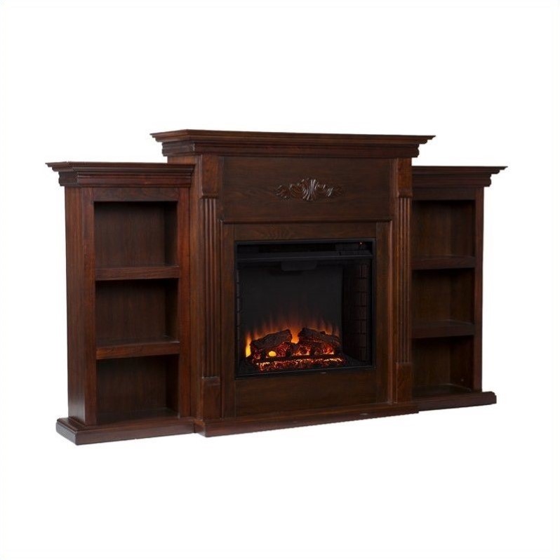 SEI Furniture Fredricksburg Wood Electric Fireplace with Bookcases in Black
