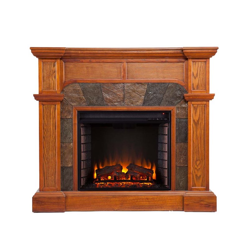 SEI Furniture Cartwright Corner Electric Fireplace in Oak