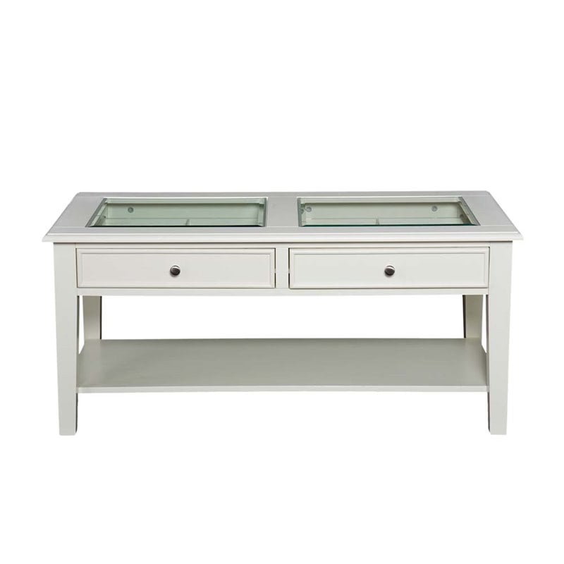 SEI Furniture Panorama Glass Top Coffee Table in Off White