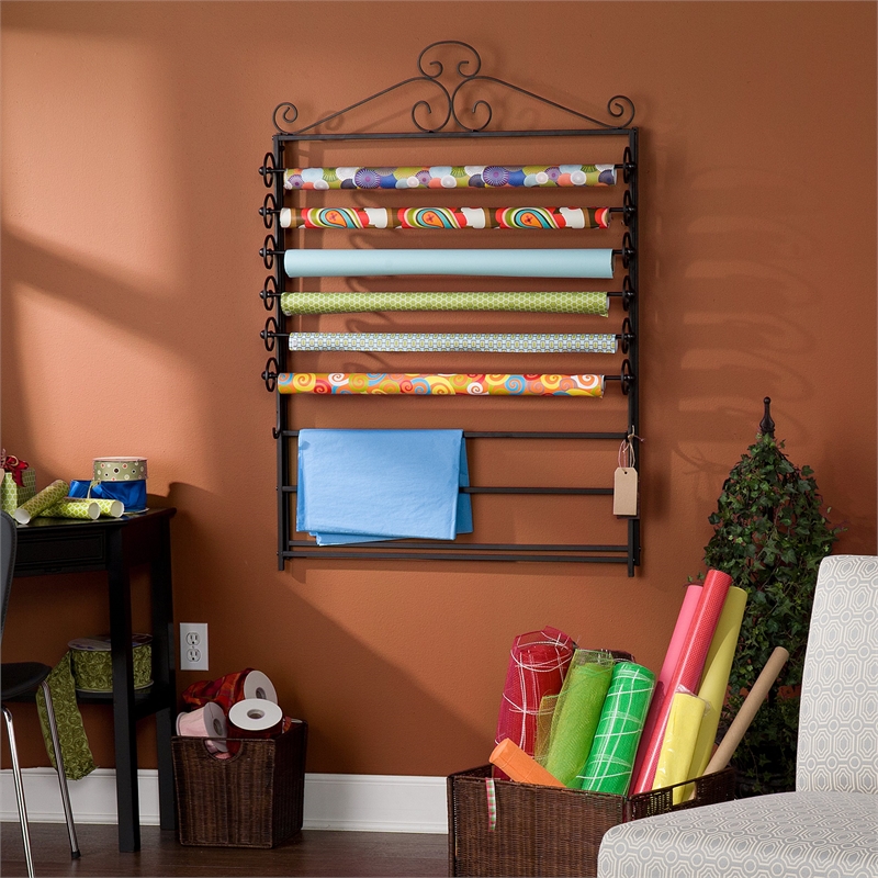 SEI Furniture Evelyn Easel-Wall Mount Craft Storage Rack in Black