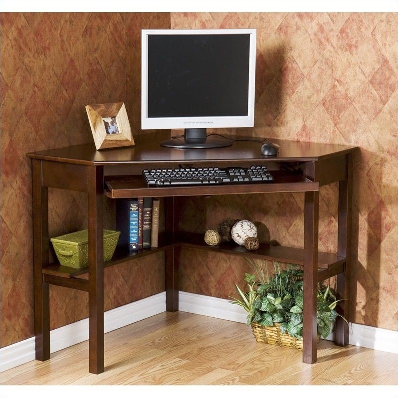 SEI Furniture Alexander Corner Computer Desk in Rich Espresso
