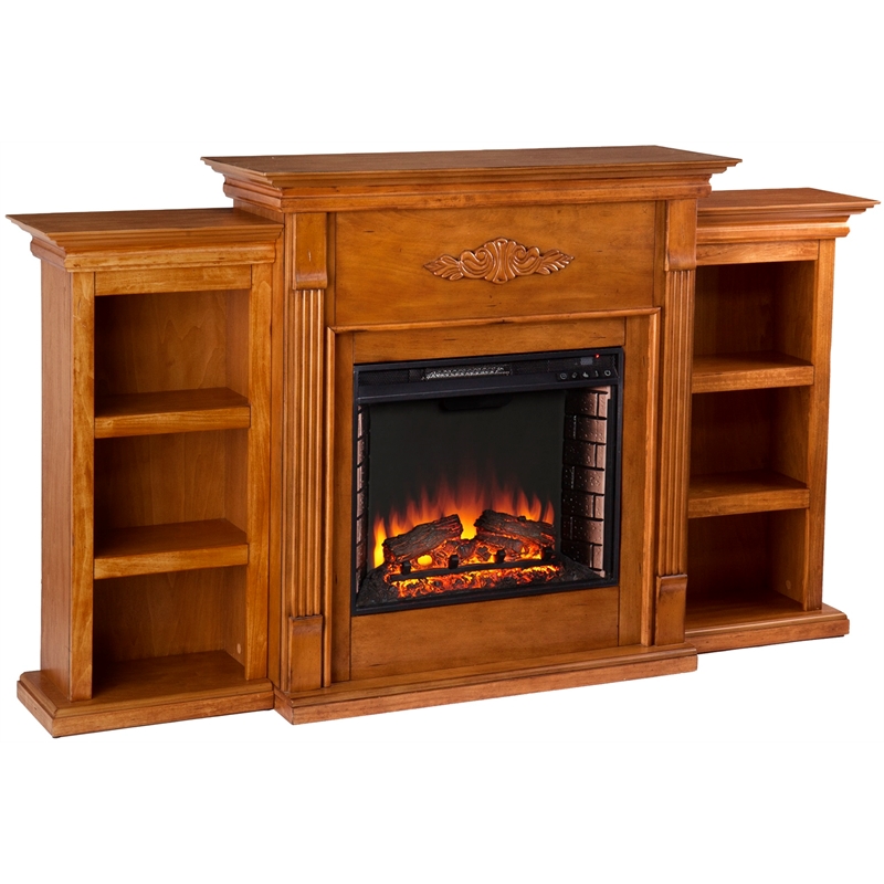 SEI Furniture Fredricksburg Wood Electric Fireplace with Bookcases in Natural