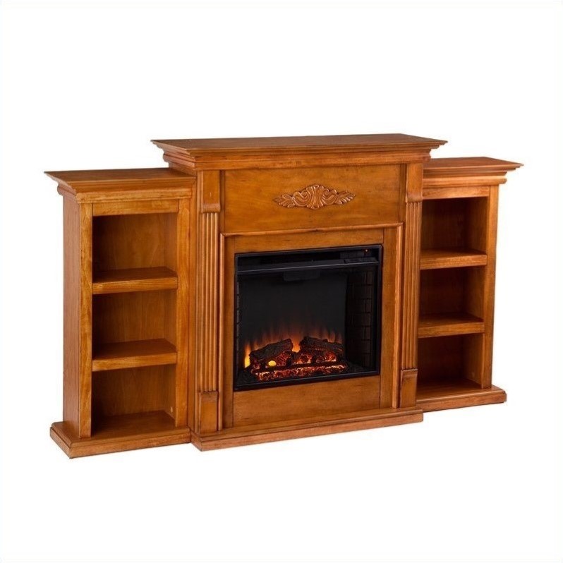 SEI Furniture Fredricksburg Wood Electric Fireplace with Bookcases in Natural