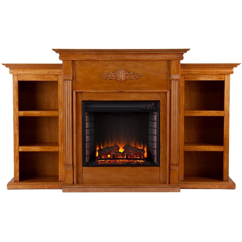 SEI Furniture Fredricksburg Wood Electric Fireplace with Bookcases in Natural