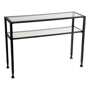 SEI Furniture Console Table with Glass Top in Black w/ silver distressing
