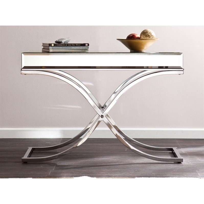 Southern Enterprises Ava Mirrored Metal Console Table in Silver