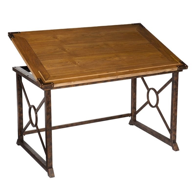 SEI Furniture Knightley Tilt-Top Drafting Table in Oak