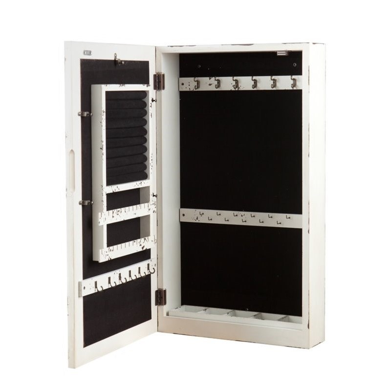 SEI Furniture Wall Mount Jewelry Armoire in Antique White