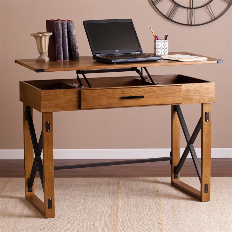 SEI Furniture Canton Height Adjustable Desk in Glazed Pine