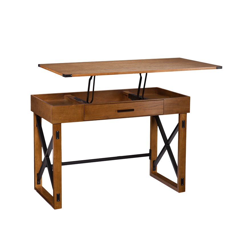 SEI Furniture Canton Height Adjustable Desk in Glazed Pine
