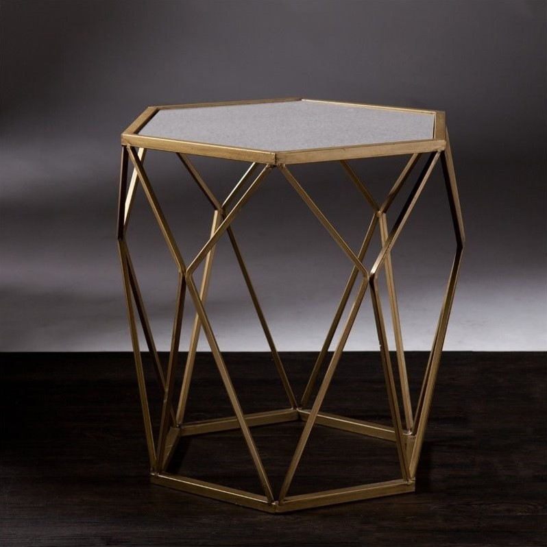 SEI Furniture Joelle Geometric Accent End Table in Gold