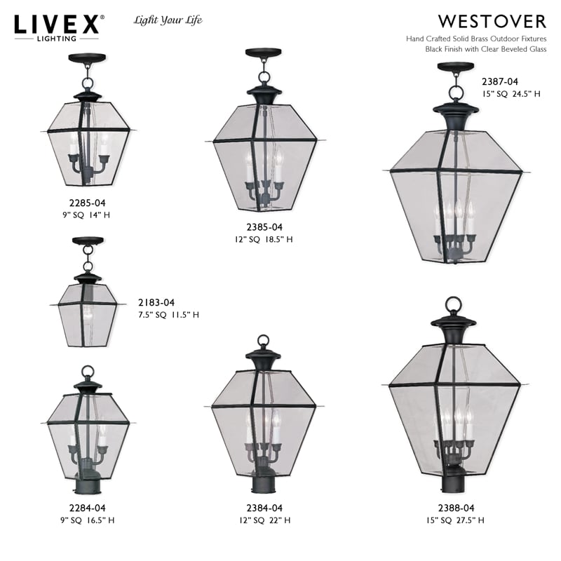 Livex Lighting Westover 2-Light Brass & Glass Outdoor Post Top Lantern in Black