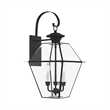 Livex Lighting Westover 3-Light Brass & Glass Outdoor Wall Lantern in Black