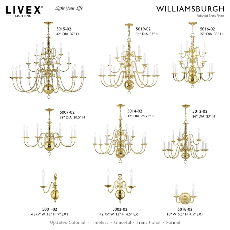 Livex Lighting Williamsburgh 2-Light Metal Wall Sconce in Polished Brass