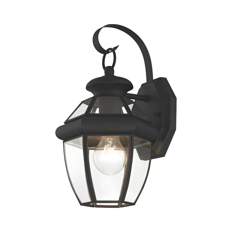 Livex Lighting Monterey 1-Light 60W Brass Outdoor Wall Lantern in Black