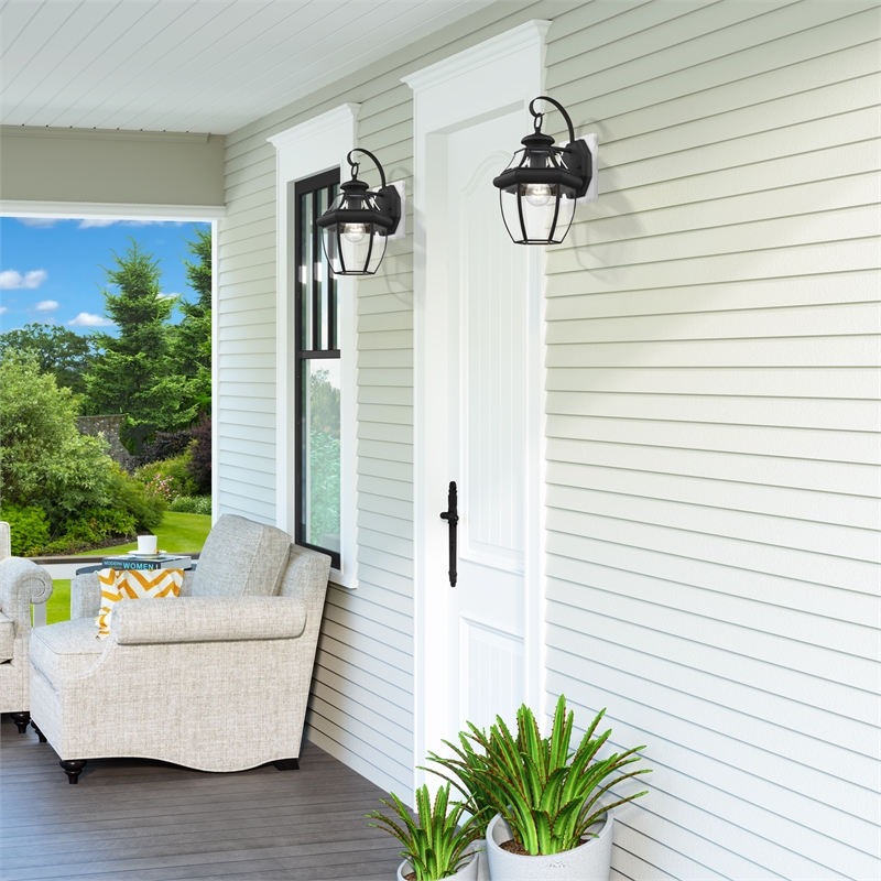 Livex Lighting Monterey 1-Light 100W Brass Outdoor Wall Lantern in Black