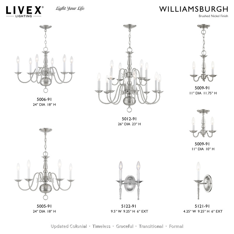 Livex Lighting Williamsburgh 6 Light Brushed Nickel Chandelier