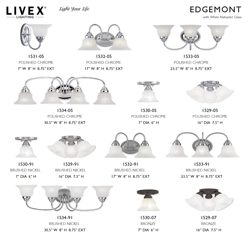 Livex Lighting Edgemont 3-Light Metal & Glass Bath Light in Polished Chrome