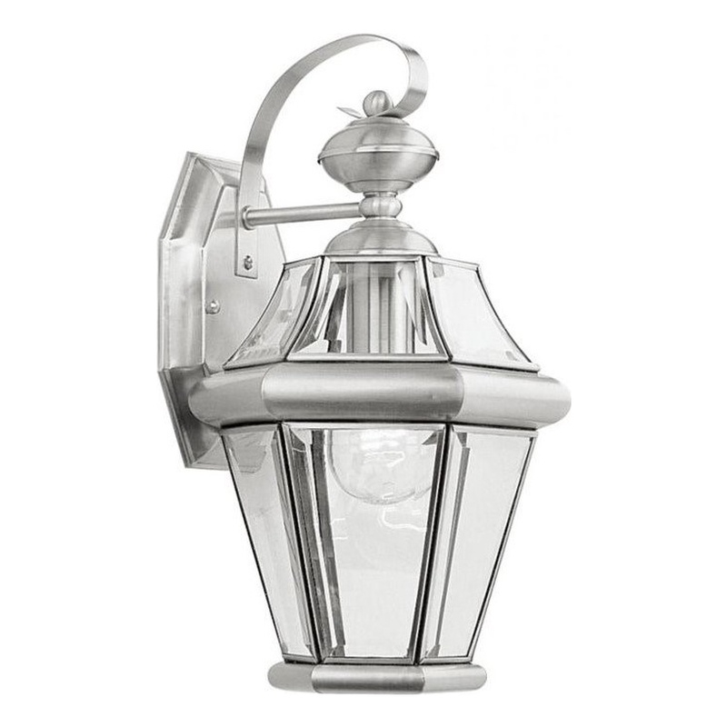 Livex Lighting Georgetown 1-Light Brass Outdoor Wall Lantern in Brushed Nickel