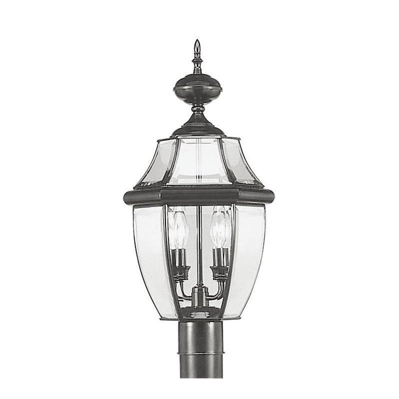 Livex Lighting Monterey 2-Light Brass/Glass Outdoor Post Top Lantern in Black