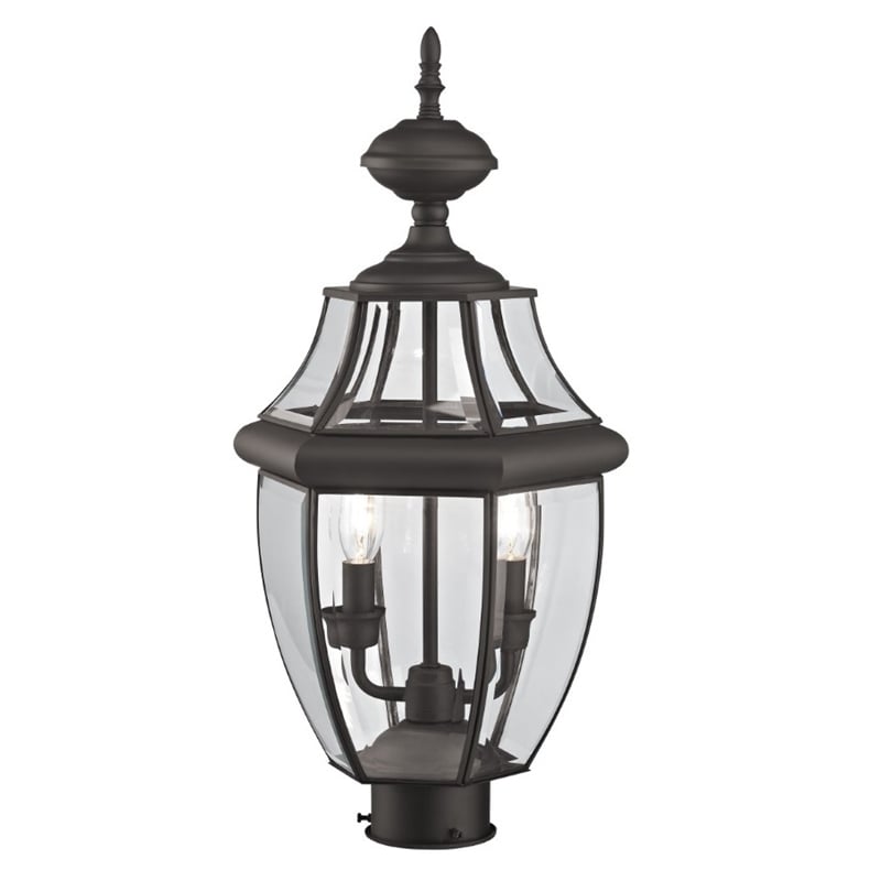 Livex Lighting Monterey 2-Light Brass/Glass Outdoor Post Top Lantern in Bronze