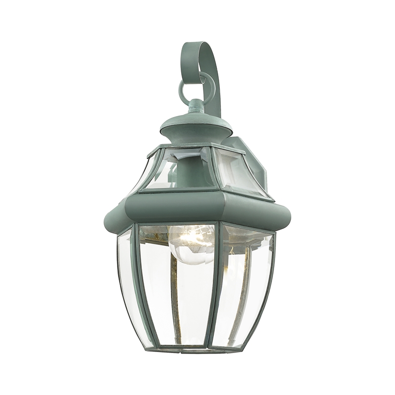 Livex Lighting Monterey 1-Light 100W Brass Outdoor Wall Lantern in Green
