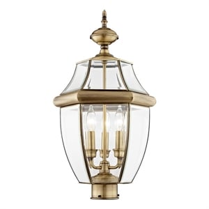 Livex Lighting Monterey 3 Light Antique Brass Outdoor Post Top Lantern