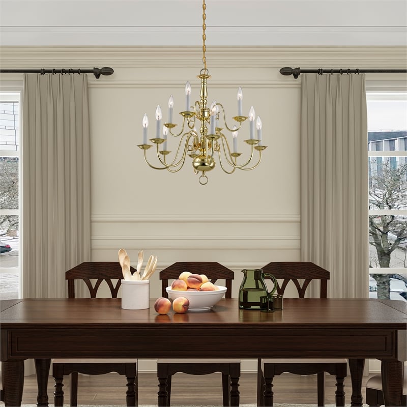 Livex Lighting Williamsburgh 12-Light Metal Chandelier in Polished Brass