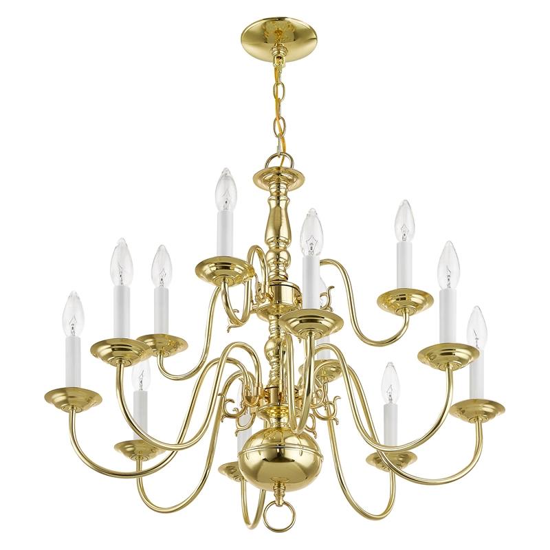Livex Lighting Williamsburgh 12-Light Metal Chandelier in Polished Brass