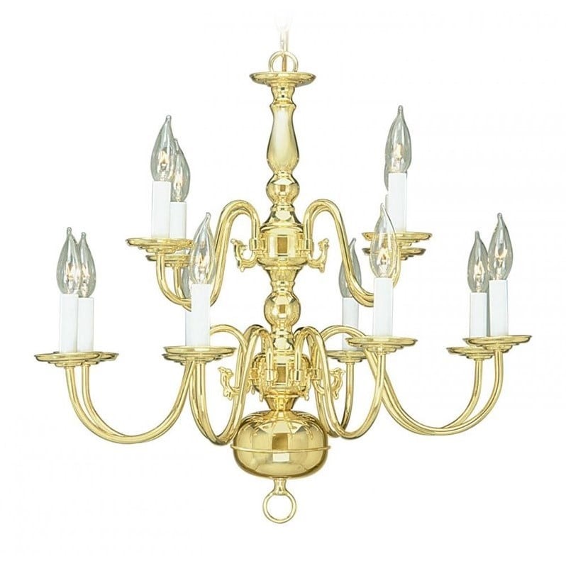 Livex Lighting Williamsburgh 12-Light Metal Chandelier in Polished Brass