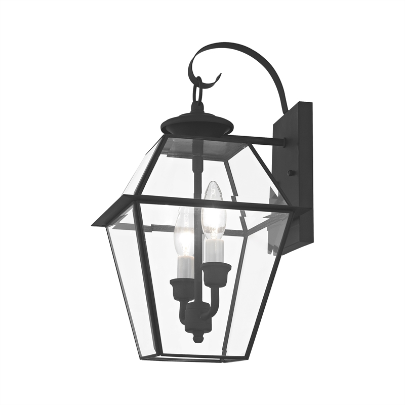 Livex Lighting Westover 2-Light Brass Outdoor Wall Lantern in Black